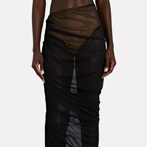Norma Kamali Diana Ruched Mesh Maxi Skirt Black Nude - Picture 8 of 9